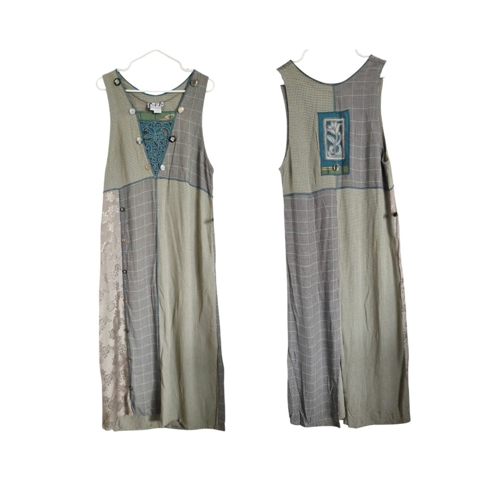 Faith Patchwork Boho Maxi Dress L Rayon Cottagecore Prairie Festival Vintage Art